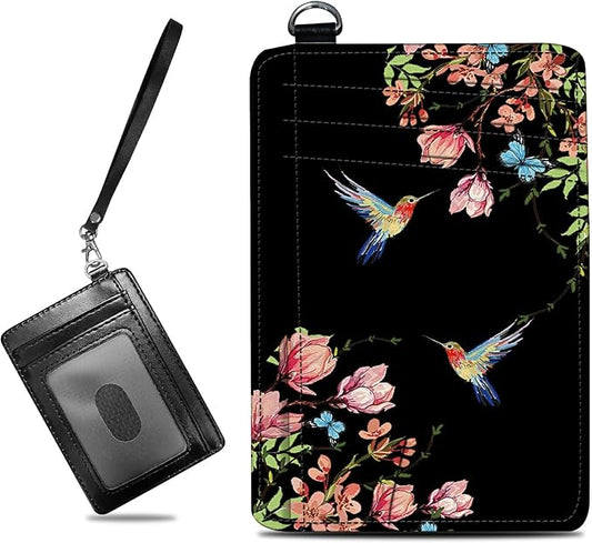 BWEGRHE Small Travel Wallets, Hummingbird Floral Sakura Slim Minimalist Front by BWEGRHE