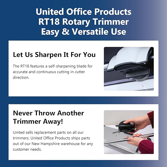 United Office Products RT18 Commercial Rotary Paper Trimmer, Sturdy Metal Base, 18" Cut Length, 15 Sheet Capacity, Paper Cutter for Offices, Schools and Crafts-DeskLoop Office
