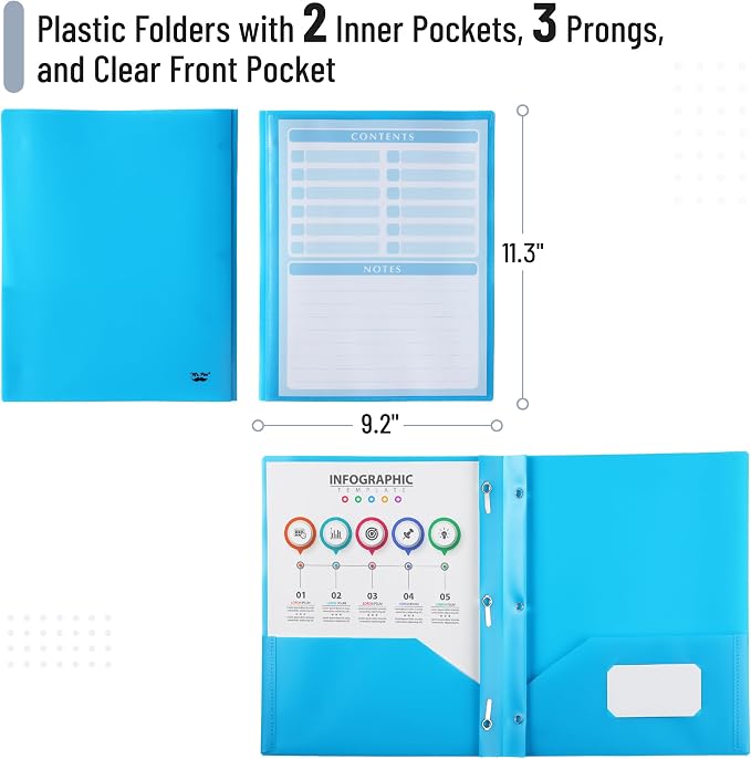 Mr. Pen- Plastic Folders with Pockets and Prongs, 36 Pack, Letter Size | Blue - Image 3