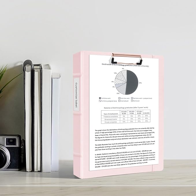 Ospelelf 3 Ring Binder with Clipboard 2 Inch Leather Binder for Letter Size (8.5" x 11"), Clipboard Binder with 5 Tab Dividers Back to School Supply, Pink-DeskLoop Office