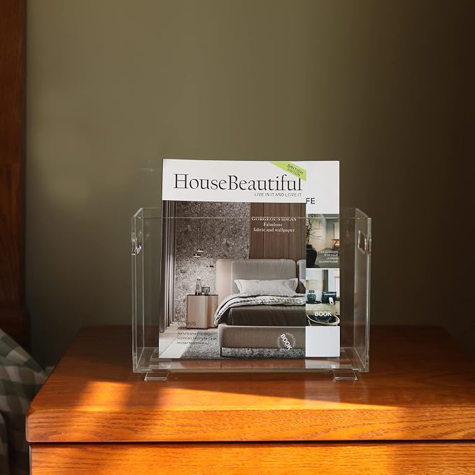Crystal Clear Acrylic Magazine Holder, Space Saving Magazine Rack, Book Basket - Image 3
