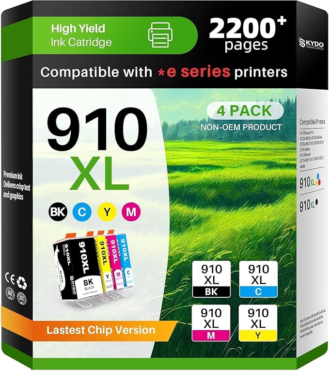 910XL Ink for 910XL Ink Cartridges Combo Pack Replacement Work with OfficeJet 8015e 8022e 8010 8022 OfficeJet Pro 8025e 8028e 8035e 8020 8025 8028 8030 8035 Printers 4 Pack (Black Cyan Magenta Yellow)-DeskLoop Office