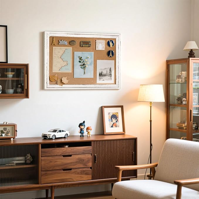 White Cork Board Bulletin Board, 24" x 18" Wooden Framed Corkboard for Office, Decorative Hanging Pin Board Vision Board for Office Home School Decor-DeskLoop Office