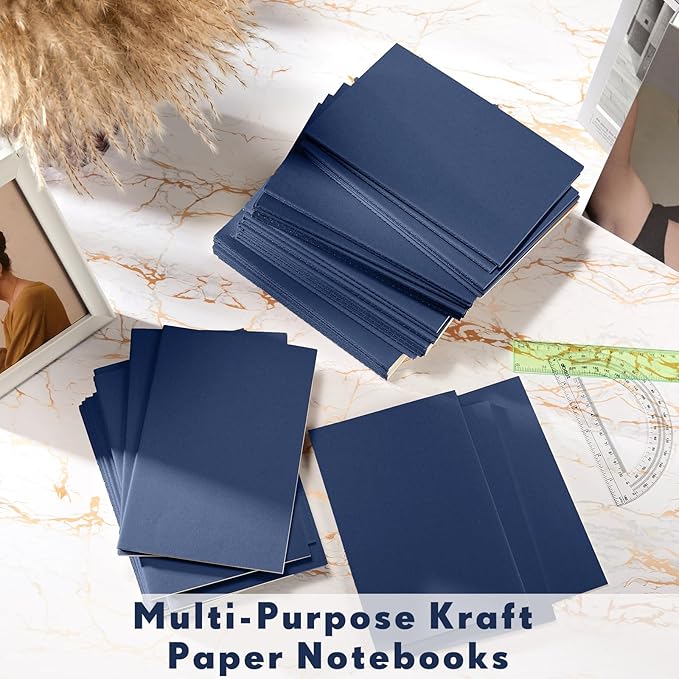 Mimorou 100 Pcs Kraft Notebook Journals 5.5 Inch x 8.3 Inch A5 Softcover Notebooks Bulk for Writing Sketch Office Notepad with 60 Pages 30 Sheets (Navy,Unlined)-DeskLoop Office