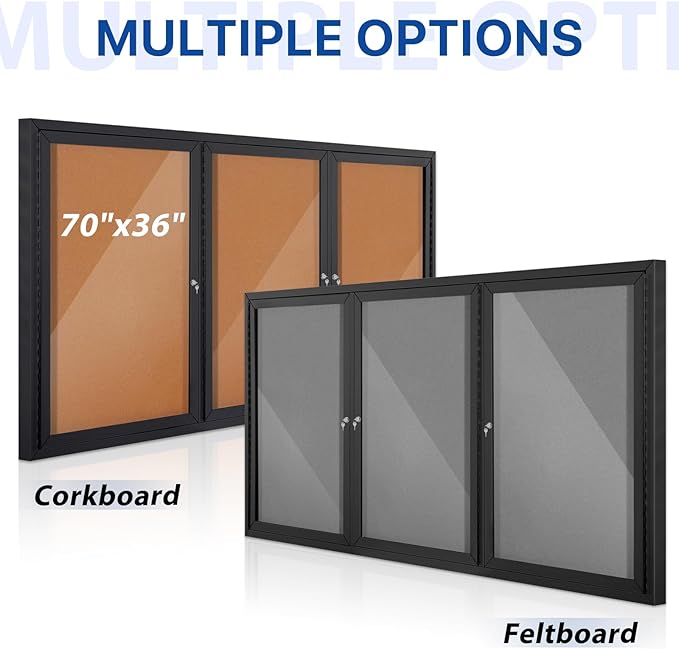 SWANCROWN Outdoor Bulletin Board 70x36in, Enclosed Bulletin Board with Locking Door for Office School Commerce, Grey Felt, Black Aluminum Frame-DeskLoop Office