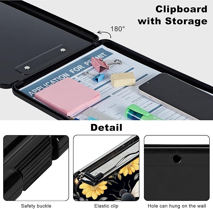 Clipboard with Storage, Plastic Storage Clipboard with Low Profile Clip - Image 3