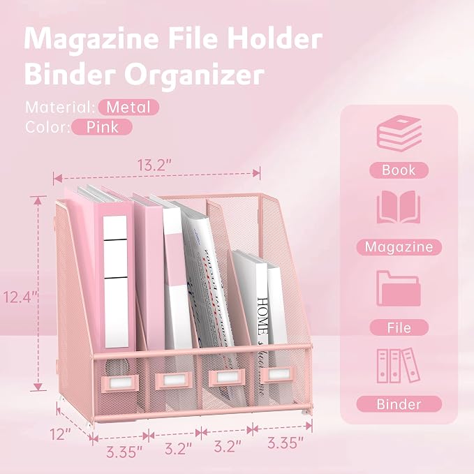 SUPEASY Magazine File Holder Desk Organizer, Metal Binder Holder - Image 3