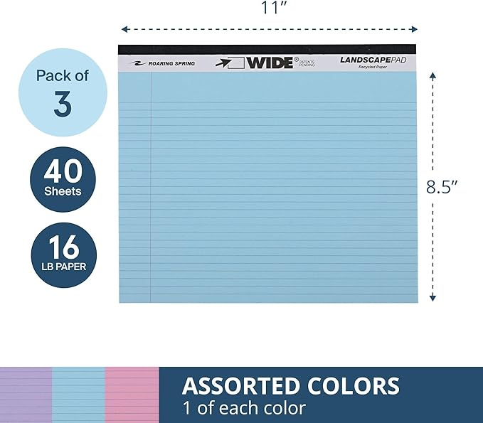 ROARING SPRING Wide Landscape Legal Pad, 3 Pads, College-Ruled - Image 3