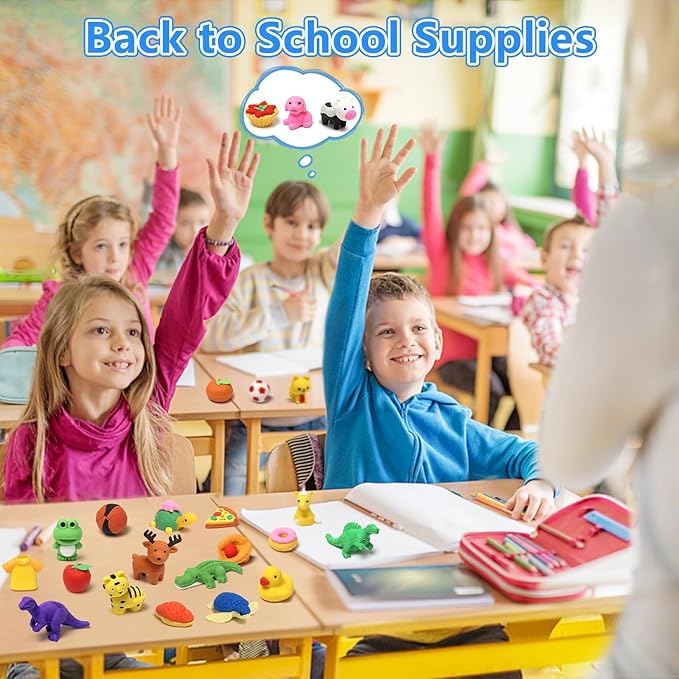 HINZER 100 Pack Animal Erasers for Kids Bulk Pull Apart 3D Puzzle Erasers Classroom Rewards and Prizes Class Treasure Box Kids Party Favors Back to School Supplies-DeskLoop Office