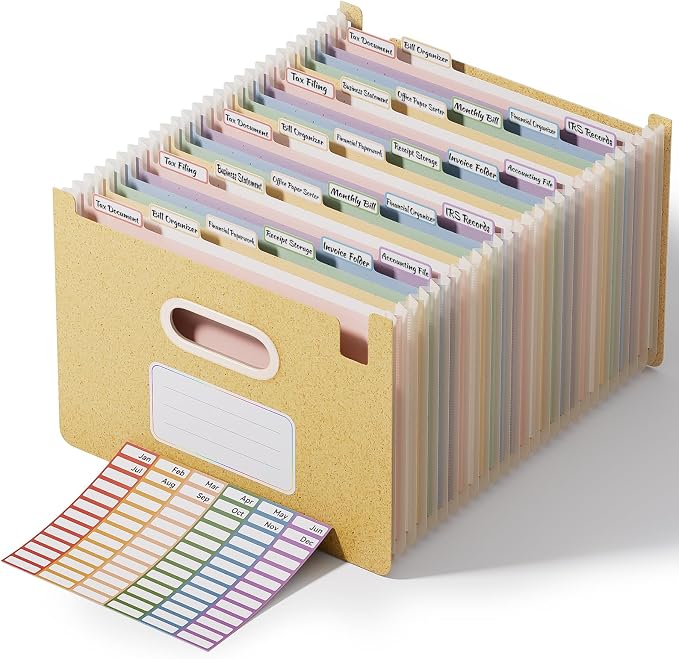 ThinkTex 26-Pocket Accordion File Organizer, Upright Open Top, Monthly Tabs by ThinkTex