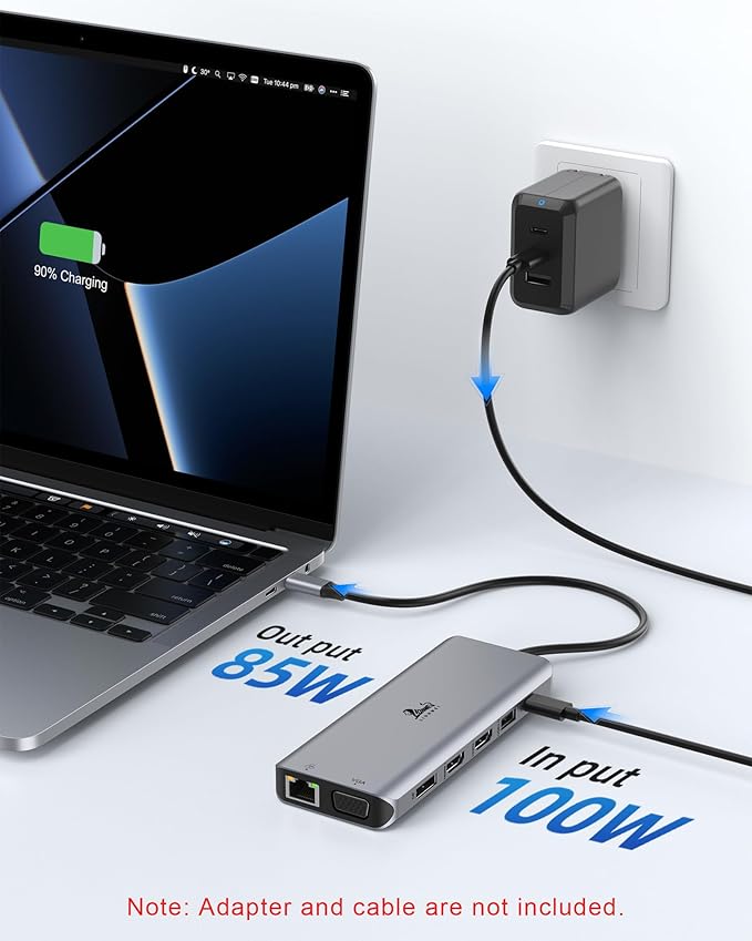 Laptop Docking Station 4 Monitors, Dual HDMI+8K DP+VGA, 10Gbps, 100W PD, 6 USB C/A Ports, Ethernet, SD/TF, LIONWEI 13 in 1 USB C Hub for MacBook/Dell/HP/Surface-DeskLoop Office