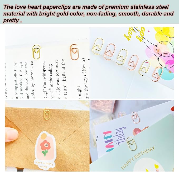 120 PCS Gold Heart Shaped Paper Clips 0.78inch Small Paper Clips Cute Mini - Image 7