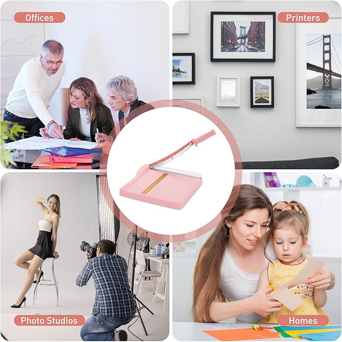 Paper Cutter, Paper Slicer with Safety Guard and Blade Lock, 12" Cut Length Guillotine Paper Cutter with 16 Sheet Capacity, Paper Cutters and Trimmers for Cardstock Cardboard (Pink)-DeskLoop Office