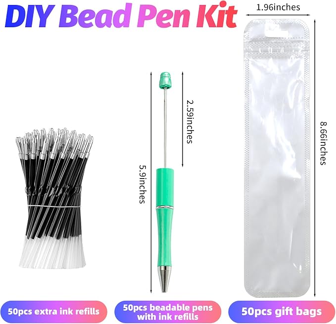 300 Pieces DIY Beadable Pen Kit – 100 Plastic Ballpoint Pens - Image 2