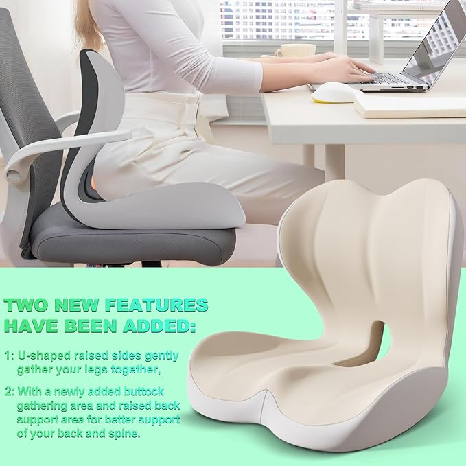 Buttocks Cushion for Office Chair Memory Foam Seat Pad for Butt Support Tailbone Relief Ergonomic Chair Cushion for Home Car Travel or Work (Double Gray)-DeskLoop Office