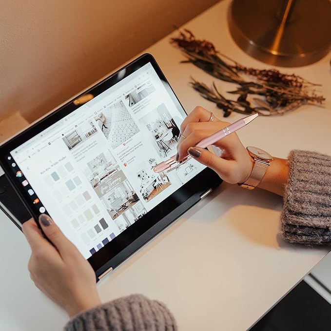 LINFANC 12 Pack Rose Gold Ballpoint Pen with Stylus Tip, 1.0 mm Black Ink Smooth Writing Pens, Metal Stylus Pens for Touch Screens-DeskLoop Office