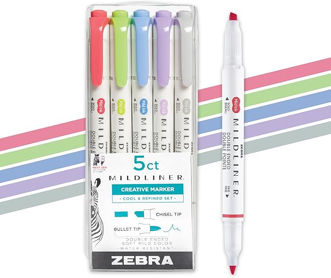 Zebra Pen Mildliner Dual-Tip Highlighter Set, Broad and Fine Tips, No Bleed by ZebraPen