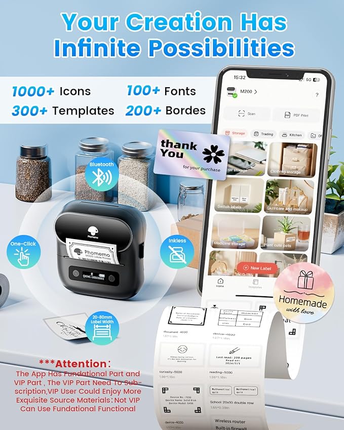 Phomemo Label Maker, M220 Thermal Label Printer, 80mm Portable Bluetooth Barcode Printer Compatible with Andriod/iOS for Home, Office, Small Business, with 3 Packs Label & Case-DeskLoop Office