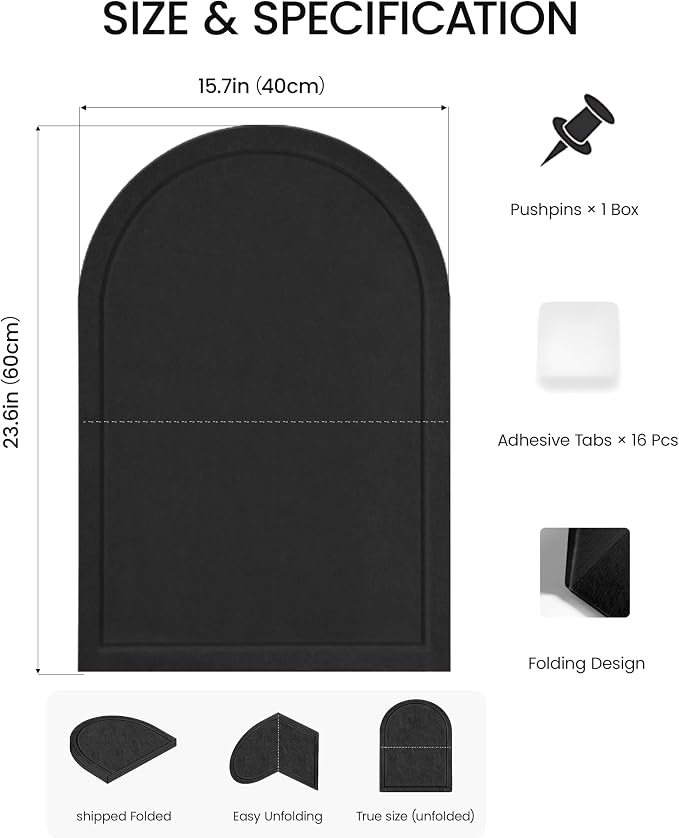 Large Arched Felt Bulletin Board 24"x16", 1/2" Thick Foldable Pin Board - Image 3