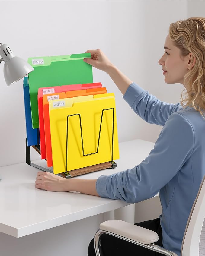 HULISEN Inclined Desk File Organizer, 5-Section Vertical File Folder Holder - Image 6