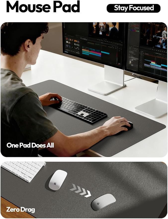 YSAGi Leather Desk Protector, Office Mat, Large Mouse Mat, Non-Slip PU Leather - Image 4