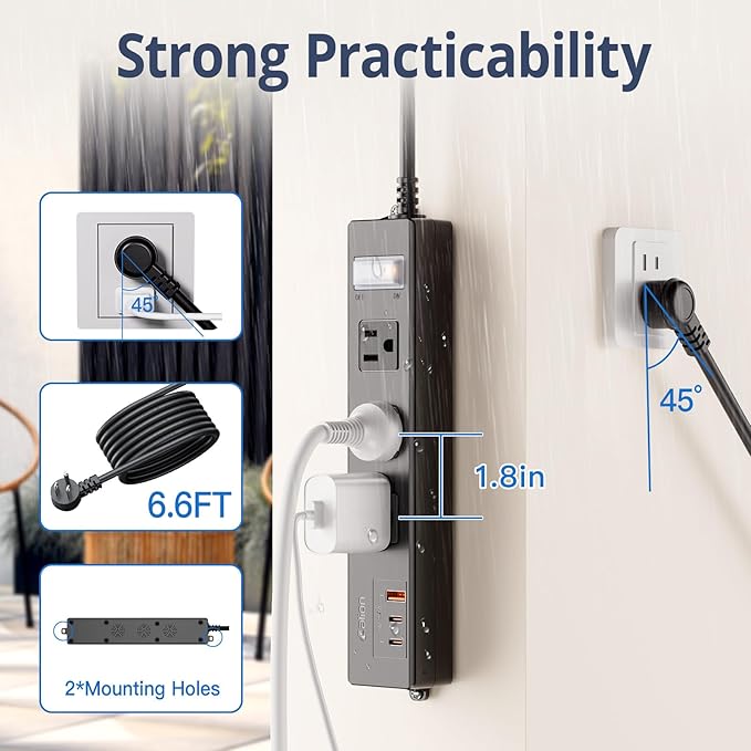 IPX6 Outdoor Power Strip Weatherproof, Waterproof Surge Protector with 3 Wide Outlet with 1A2C USB Ports, 15FT Long Extension Cord, Wall Mountable for Outside Decorations and More UL Listed(Black)-DeskLoop Office