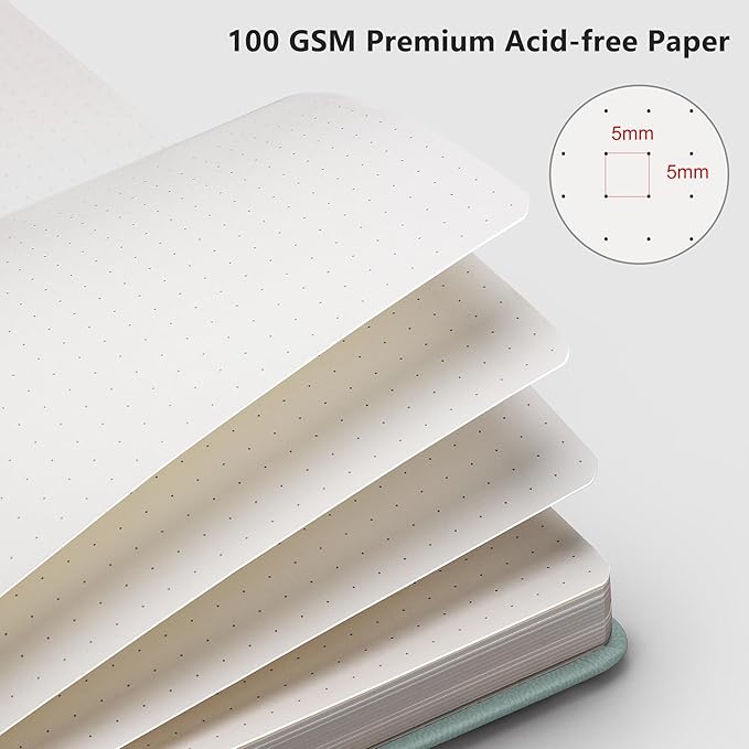 RETTACY Bullet Dotted Journal Notebook, 192 Pages, A5 Medium Size (5.7'' x 8.3''), Leather Hardcover, 100 GSM Thick Paper, for Bullet Journaling, Planning, Tracking (Blue-gray)-DeskLoop Office