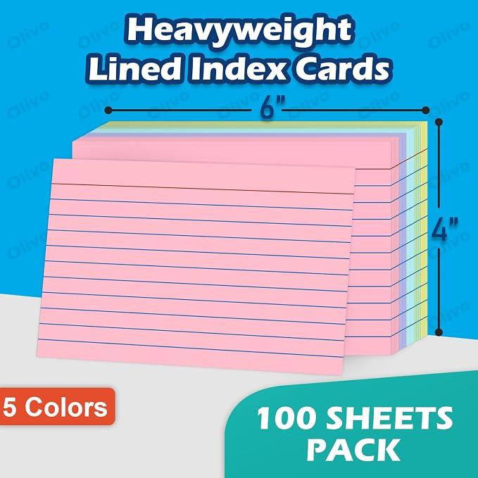 Colored Index Cards 4x6 Lined Ruled Flash Note Cards 100 Count, 5 Pastel Colors - Image 2