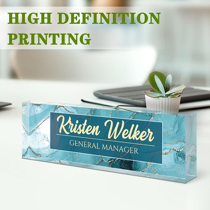 Name Plate for Desk, Desk Name Plate Personalized, Cyan Office Decor for Women - Image 3