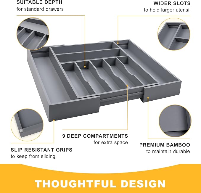 oridom Large Premium Bamboo Silverware Organizer - Image 5