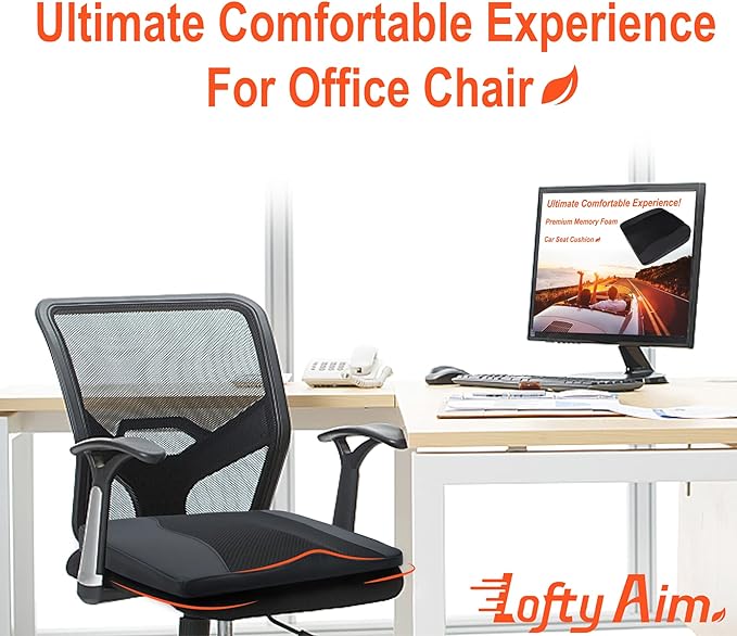 Car Seat Cushion, Comfort Memory Foam Car Cushions for Driving - Sciatica & Lower Back Pain Relief, Driver Seat Pillow for Auto, Office Chair, Wheelchair - Black-DeskLoop Office