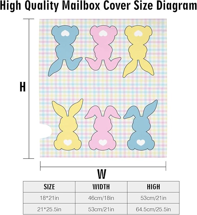 Cute Easter Bunny Mailbox Covers, Colourful Buffalo Plaid Rabbit Decorations - Image 6
