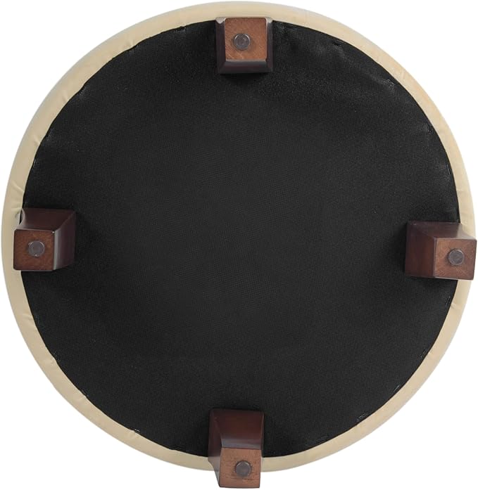 Homepop Home Decor | Upholstered Round Velvet Tufted Foot Rest Ottoman | Ottoman with Storage for Living Room & Bedroom | Decorative Home Furniture, Cream-DeskLoop Office