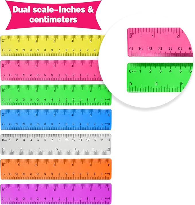 14 Packs 6 Inch Small Rulers for Kids, Plastic Ruler for School | Assorted - Image 5