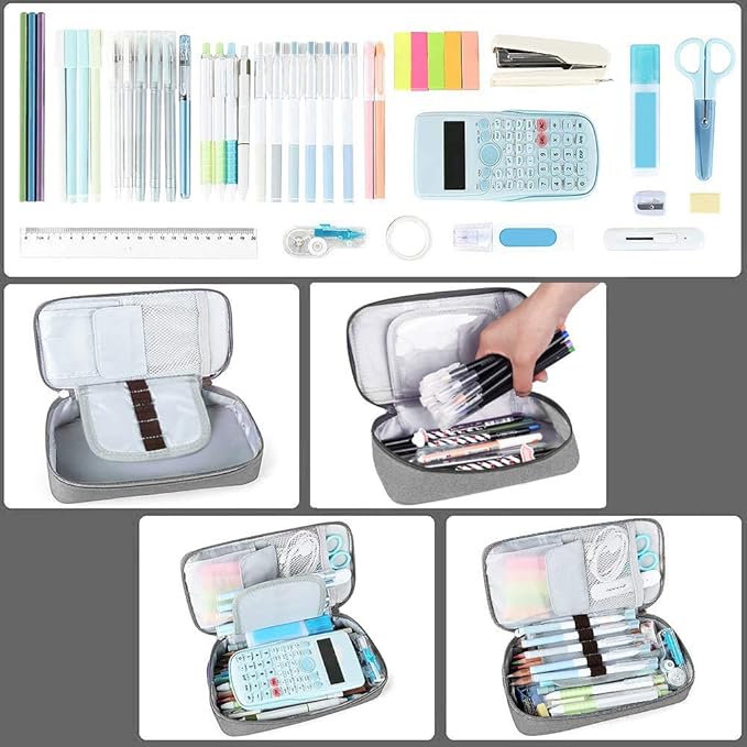 Homecube Pencil Case Capacious Pen Pencil Holder Box Makeup Pens Pouch Oxford Cloth Bag Large Storage Stationery Organizer with Zipper for School & Office - Gray-DeskLoop Office