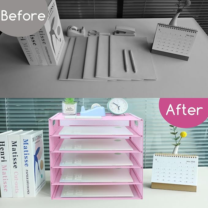 5 Tier Lettrer Tray Organizer, Metal Mesh Desk File Organizer - Image 4