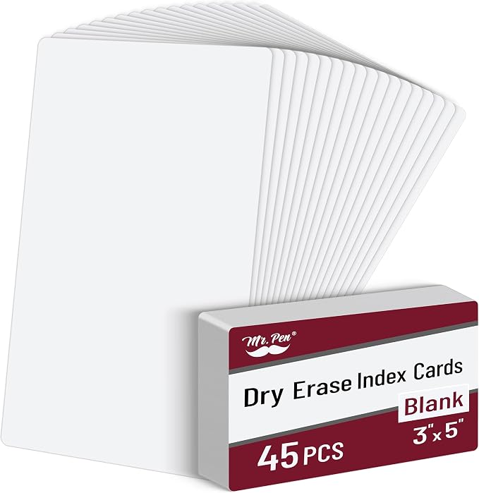 Mr. Pen- Dry Erase Index Cards, 45 Pack, Laminated on One Side | Blank Note by MrPen