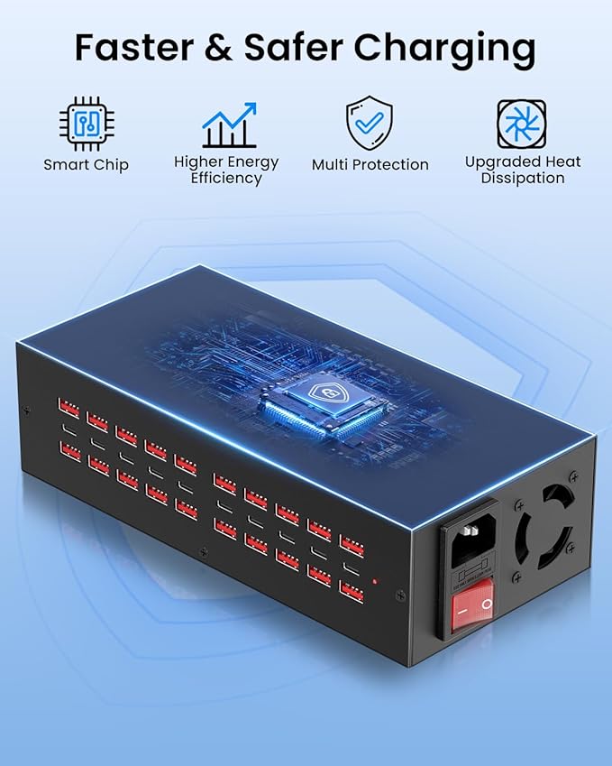 250W USB~c Charging Station, 30 Port (20 USB A & 10 USB~C Port) USB Charger Block, Fast Charging Station for Multiple Devices, Desktop Charger Compatible for iPhone, iPad, Tablets-DeskLoop Office