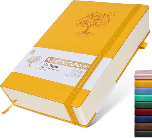 Lined Journal, 365 Pages A4 Large Hardcover Leather Notebook for Women Men, Daily Writing for Work, Note Taking, 100Gsm Thick Paper (8.5" x 11" Yellow)-DeskLoop Office