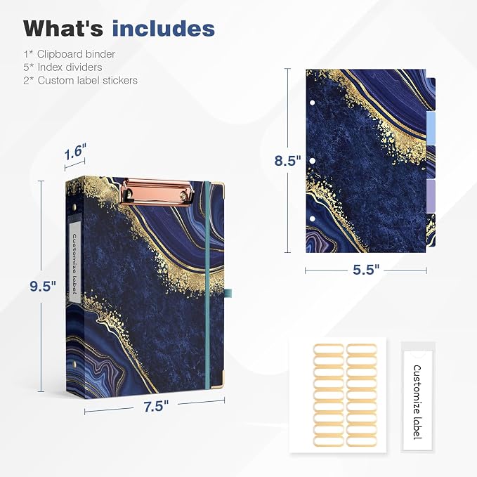 Ospelelf Mini 3-Ring Binder, 1 Inch, Cute Blue Marble Binder - Image 3
