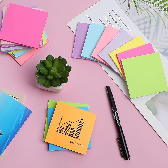 Sticky Notes 3x3 in Post, 12 Bright Colors Sticky Note Self-Stick Notes Pads - Image 6