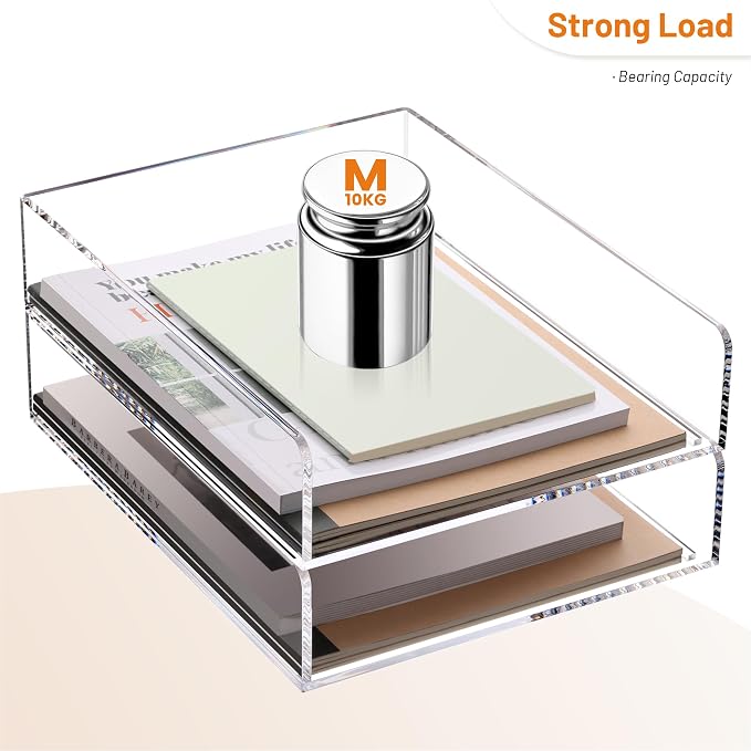 HeZone Paper Organizer Letter Tray, Acrylic Desk Organizer, Stackable Paper Tray - Image 5