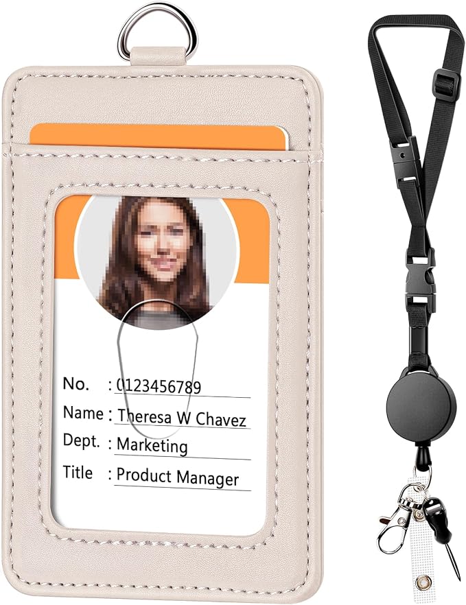 Leather Badge Holder and Adjustable Retractable Lanyards, Quick Release Buckle by Coloryourlife