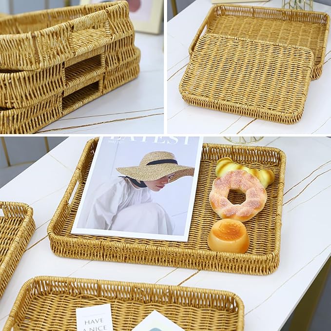 2 Pack Rectangle Rattan Serving Trays - Image 5