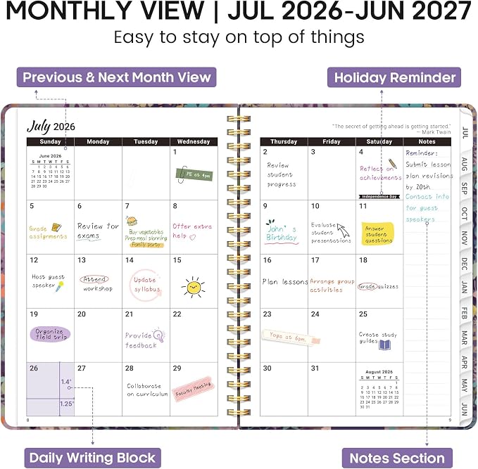Academic Planner 2026-2027, Weekly and Monthly Calendar Book, July 2026 – June - Image 2