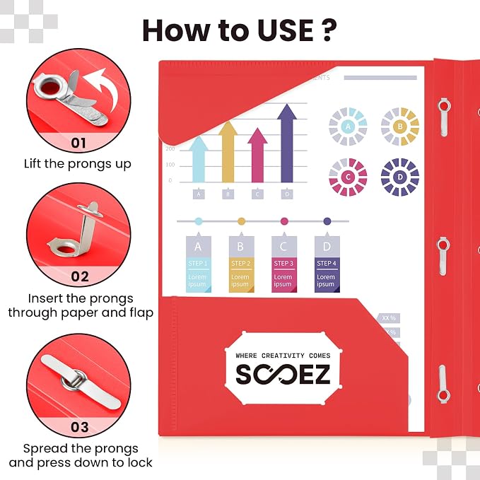 Sooez Plastic Folders with Pockets and Prongs, 6 Pack Pocket Folders with Prongs - Image 5