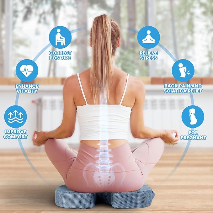 TushGuard Office/Car Seat Cushion, Non-Slip Sciatica & Back Coccyx Tailbone Pain Relief Chair Pad, Memory Foam Butt Pillow for Computer Desk, Wheelchair, Driving (Light Blue, X-Large)-DeskLoop Office