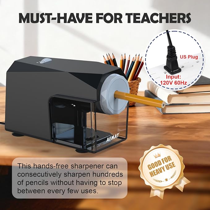 AFMAT Electric Pencil Sharpener, Fast & Hands-Free, 10K+ Uses, 5 Nibs, Fully - Image 8