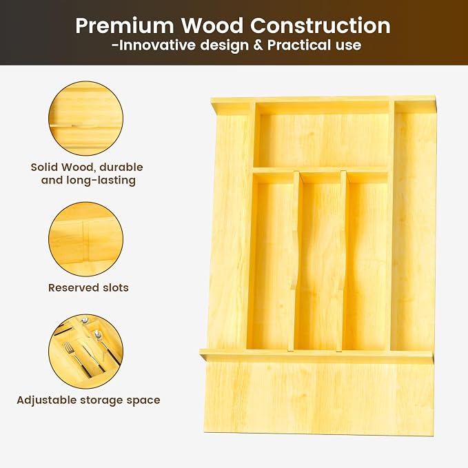 Evjocoh Silverware Drawer Organizer Wood - Image 3