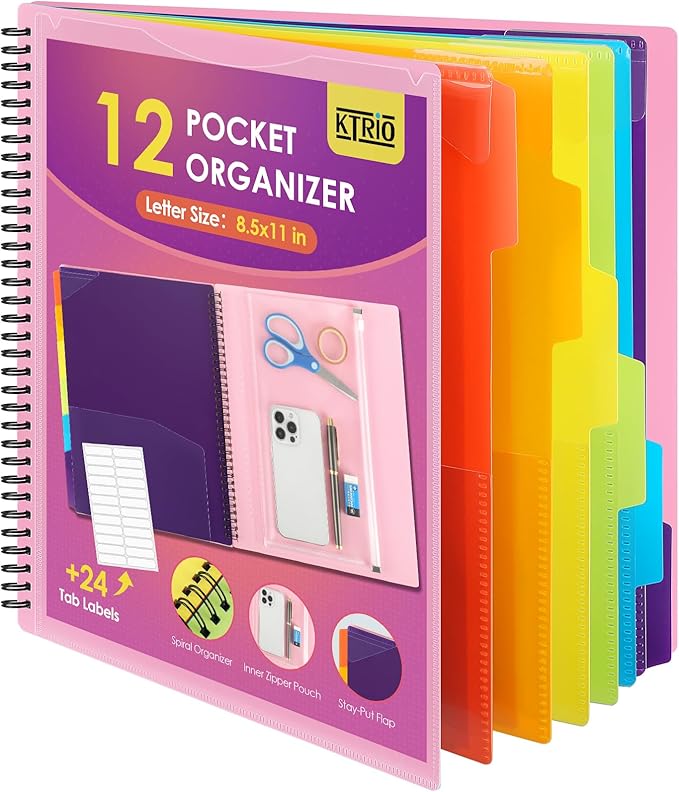 KTRIO 12 Pocket Project Organizer, Letter Size Spiral Binder, Letter Size Fit by KTRIO